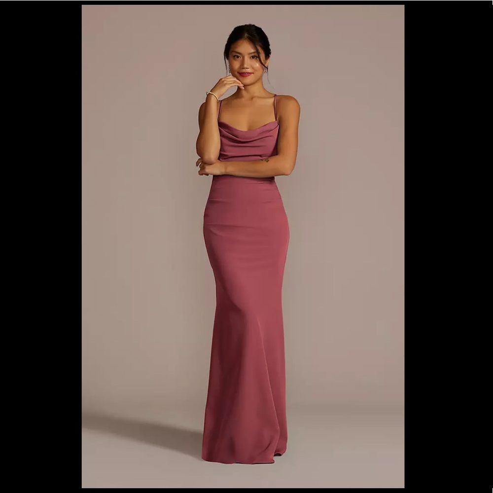 NWT STRETCH CREPE COWL NECK STRAPPY DRESS color: Chianti Size 20